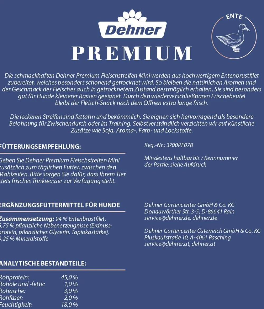 Dehner Premium Hundeleckerlies - Hundesnack Fleischstreifen Mini
