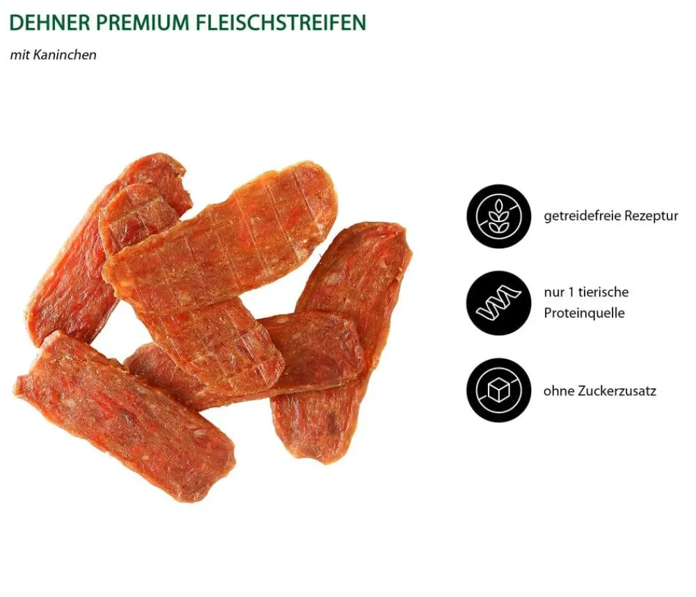 Dehner Premium Hundeleckerlies - Hundesnack Fleischstreifen Kaninchen, 170 g
