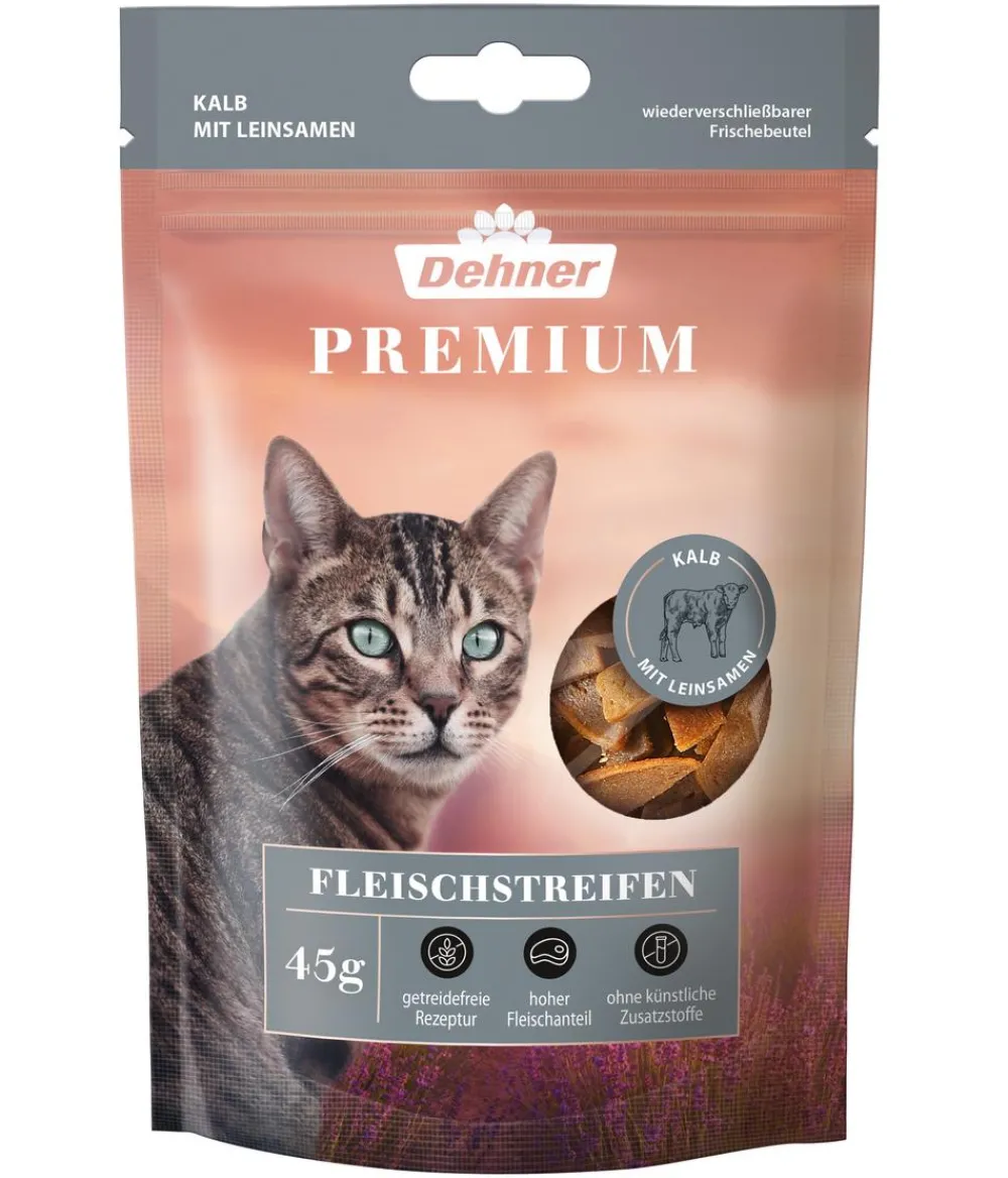 Dehner Premium Katzenleckerlies & Getränke > Katzensnack Fleischstreifen, Kalb, 45 g