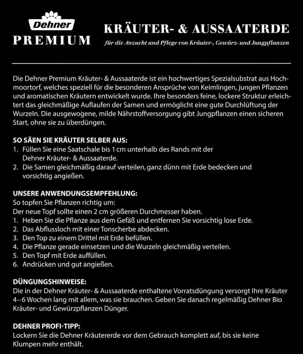 Dehner Premium Kräuter- & Aussaaterde, 120 x 20 Liter New