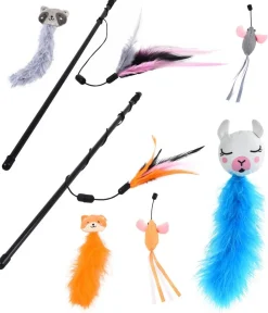 Dehner Premium Lovely Katzenspielzeug - Katzenspielzeug Set Lama Karl + Spielangeln Angelspaß