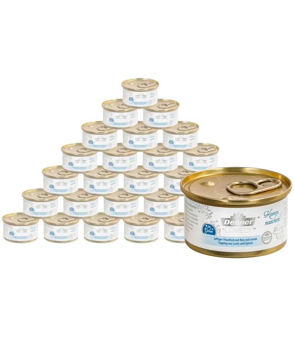 Dehner Premium Lovely Nassfutter Katze > Nassfutter für Katzen in Gelee Komm naschen!, 24 x 85 g