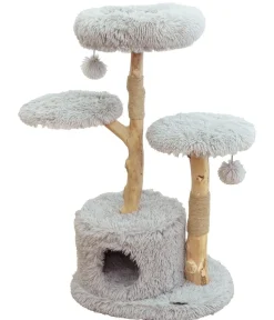 Dehner Premium Lovely Kratzbäume & Kratzmöbel - Natur-Kratzbaum Aufsteigen & Abschalten, ca. B60/H100-110/T45 cm Hellgrau