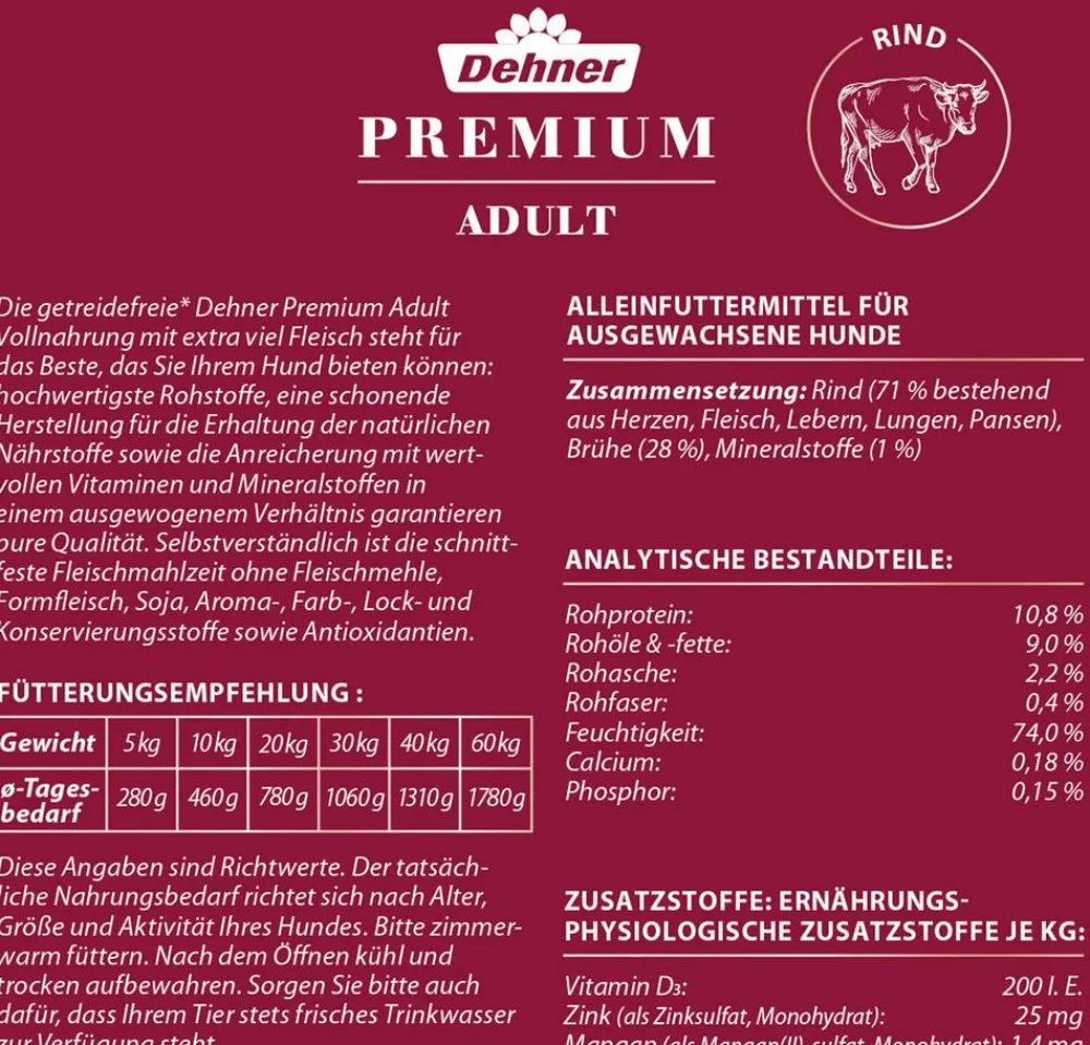 Dehner Premium Nassfutter für Hunde Adult Outlet