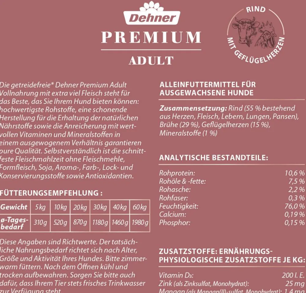 Dehner Premium Nassfutter Hund - Nassfutter für Hunde Adult