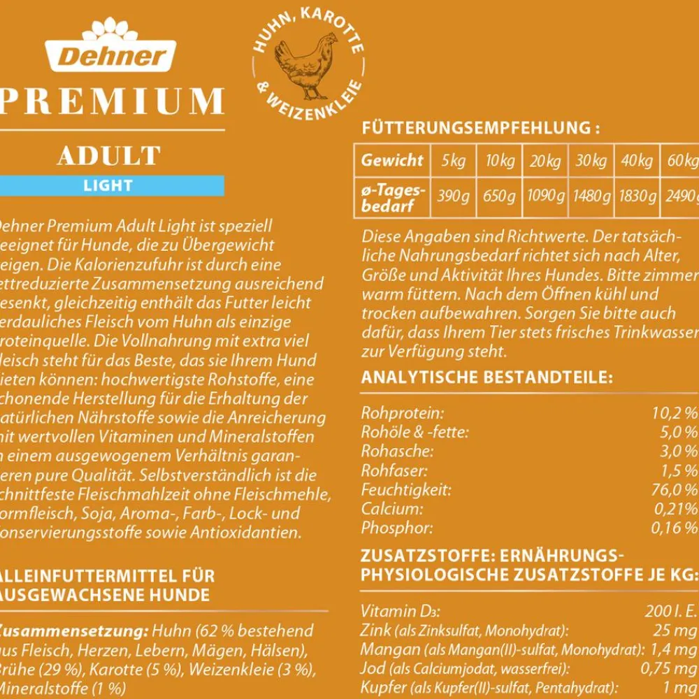 Dehner Premium Nassfutter Hund > Nassfutter für Hunde Adult Light