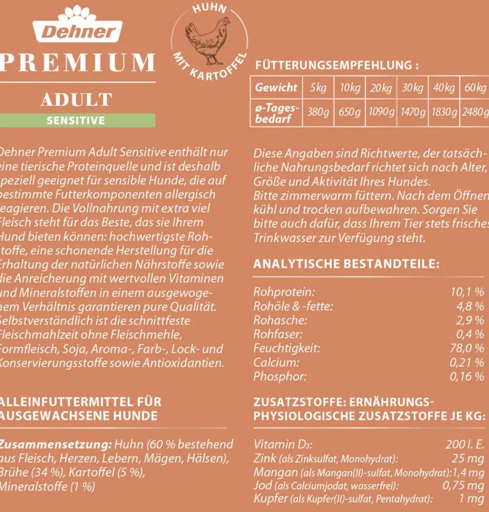Dehner Premium Nassfutter für Hunde Adult Sensitive Discount