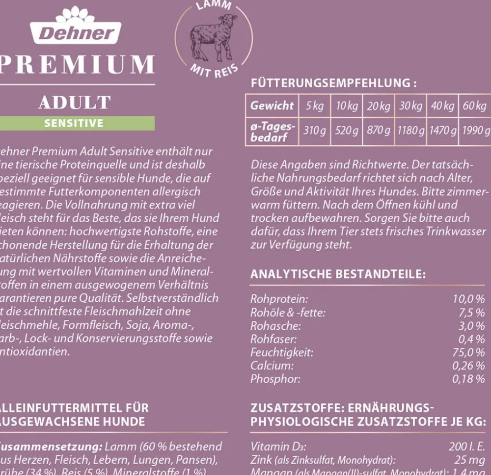 Dehner Premium Nassfutter Hund - Nassfutter für Hunde Adult Sensitive