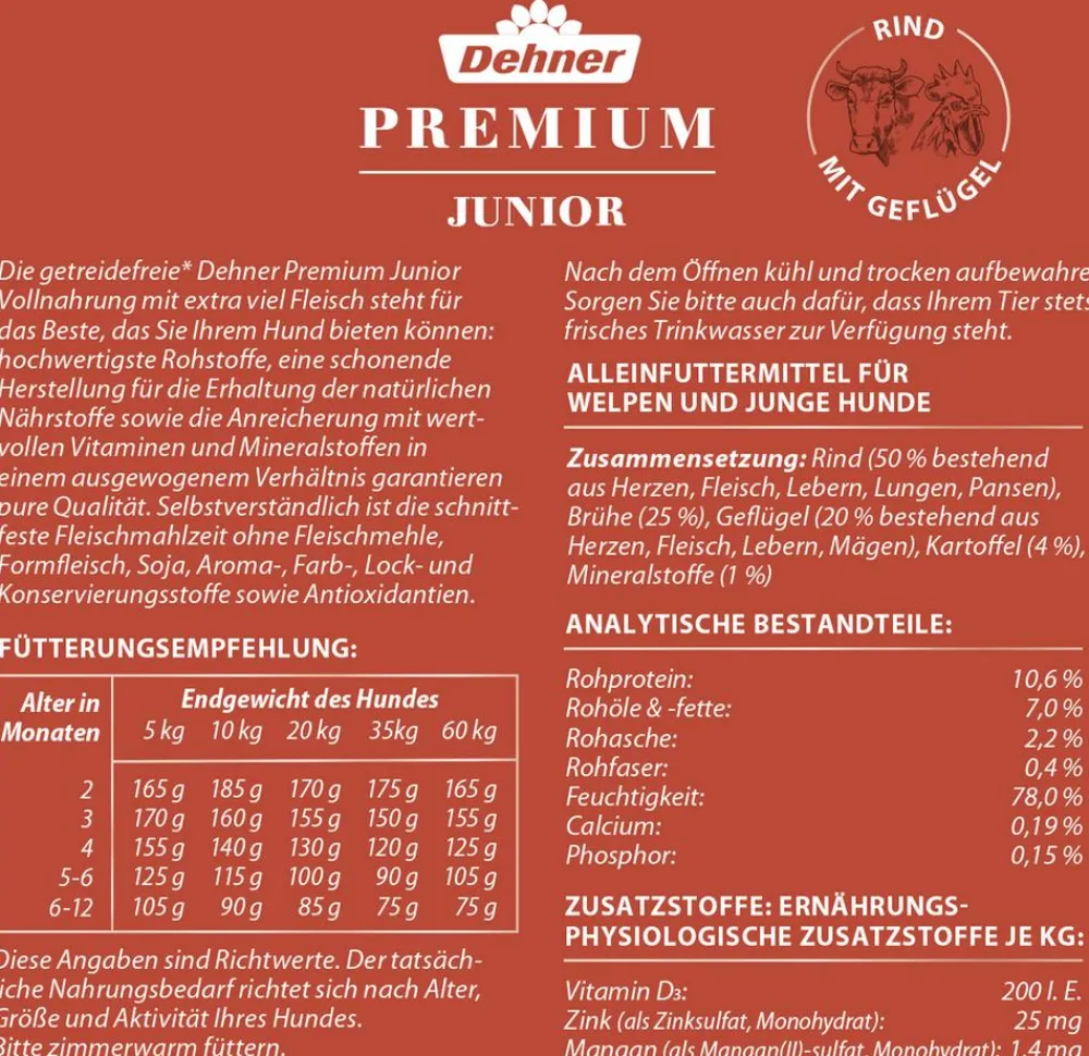 Dehner Premium Nassfutter für Hunde Junior, Rind mit Geflügel Outlet