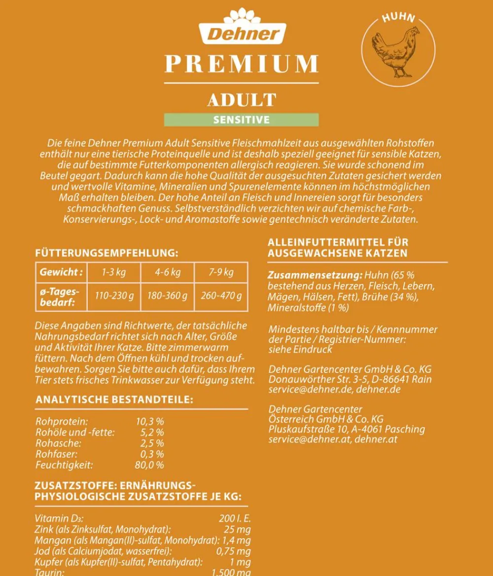 Dehner Premium Nassfutter Katze > Nassfutter für Katzen Sensitive, 12 x 100 g