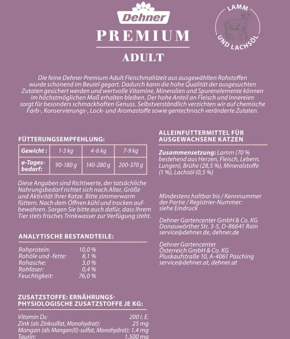 Dehner Premium Nassfutter für Katzen Adult, 12 x 100 g Clearance