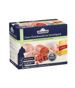 Dehner Premium Nassfutter Katze - Nassfutter für Katzen Feine Fleischmenüs im Vorteilspack Sensitive Adult, 12 x 100 g