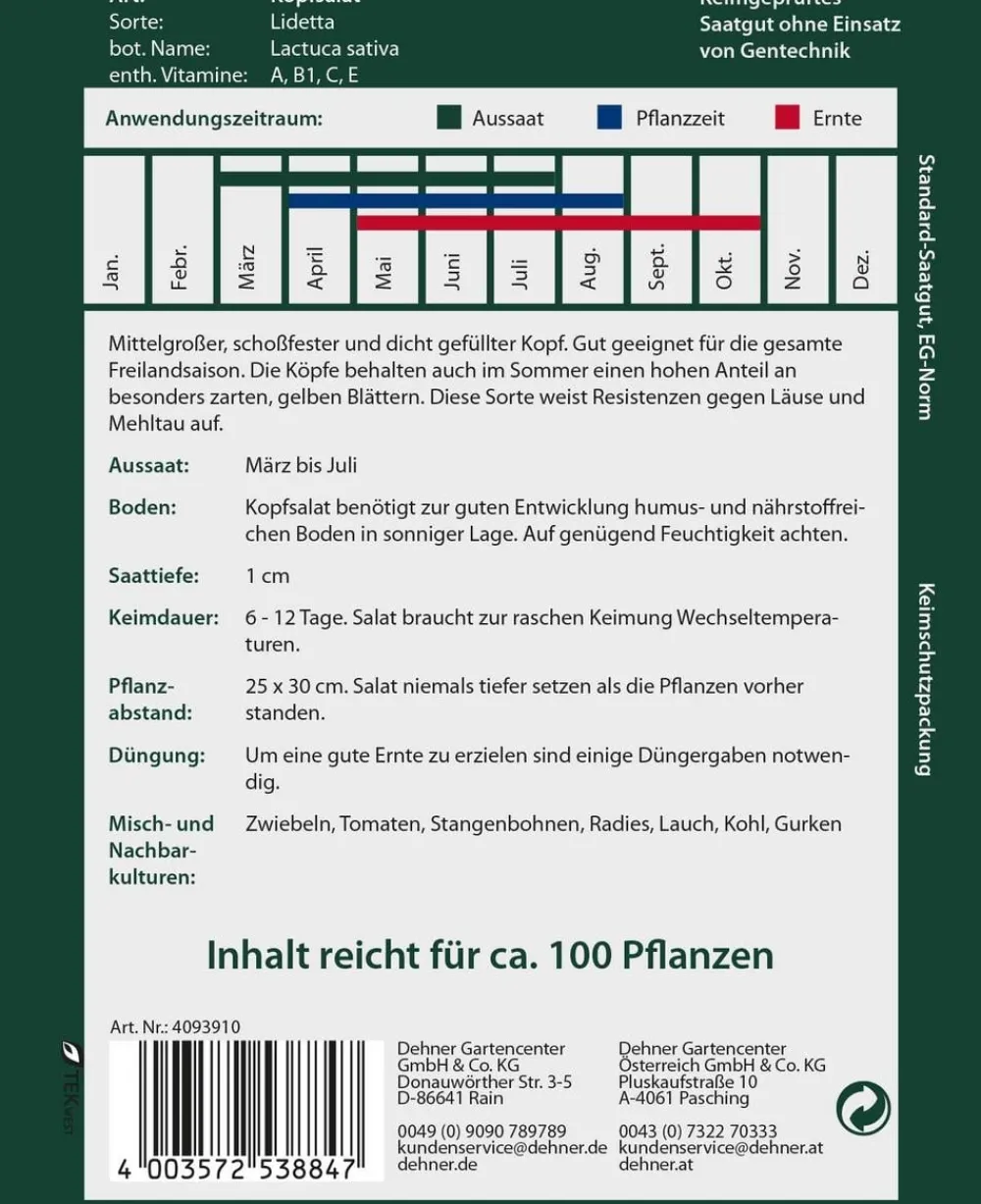 Dehner Premium Samen Kopfsalat 'Lidetta' Hellgrün Hot
