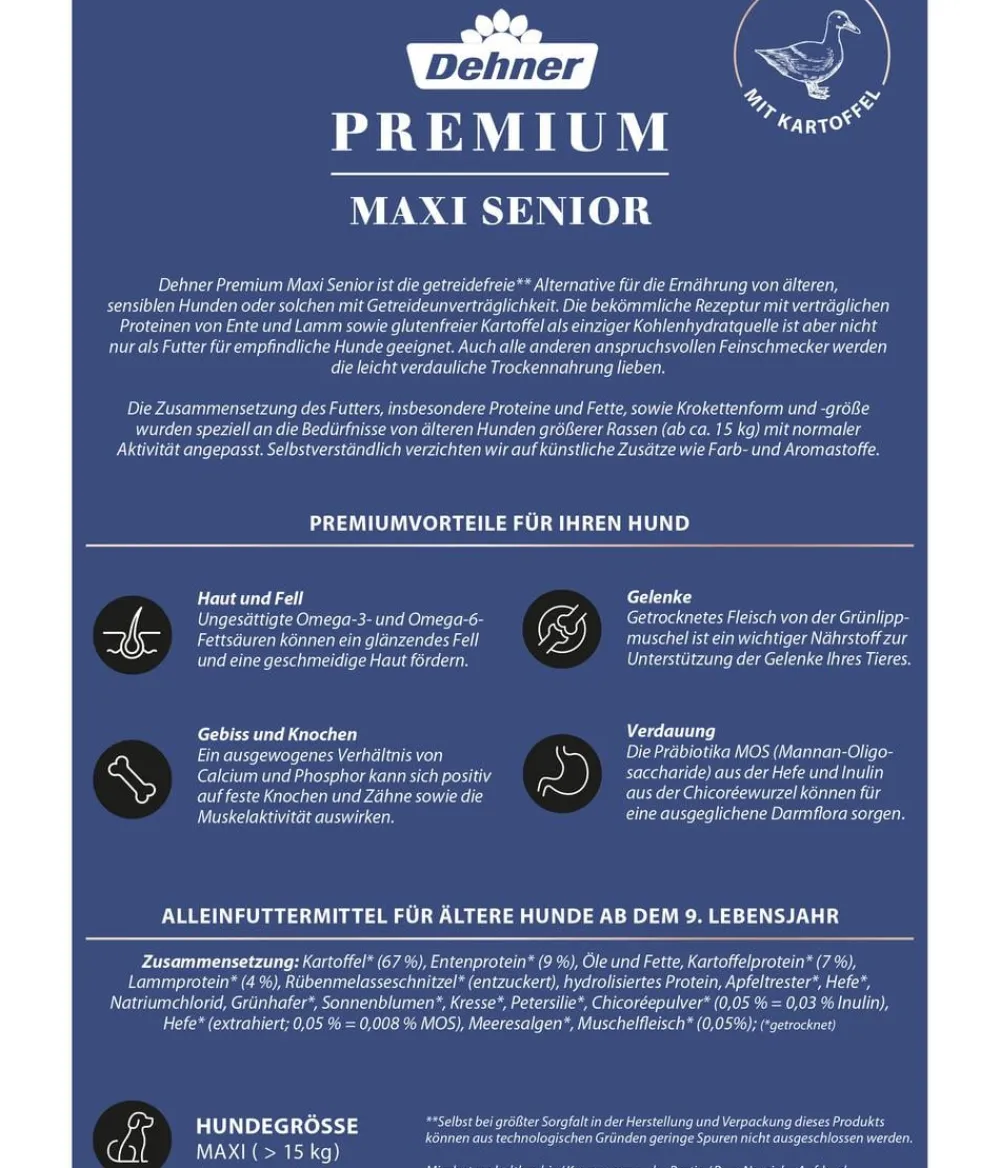 Dehner Premium Trockenfutter Hund > Trockenfutter für Hunde Maxi Senior, Ente & Kartoffel