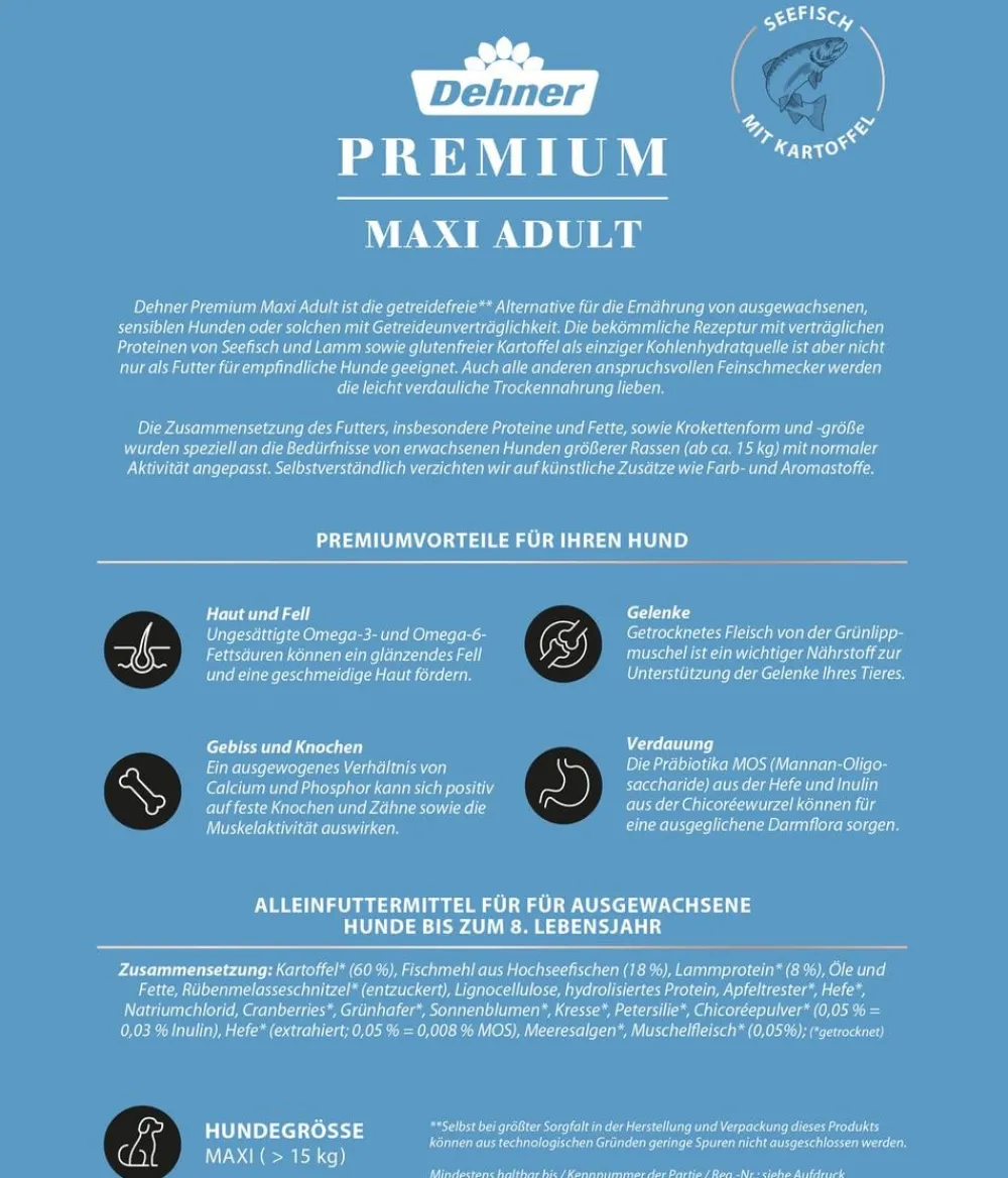 Dehner Premium Trockenfutter für Hunde Maxi Adult, Seefisch mit Kartoffel Online