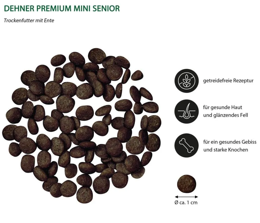 Dehner Premium Trockenfutter Hund - Trockenfutter für Hunde Mini Senior, Ente mit Kartoffel