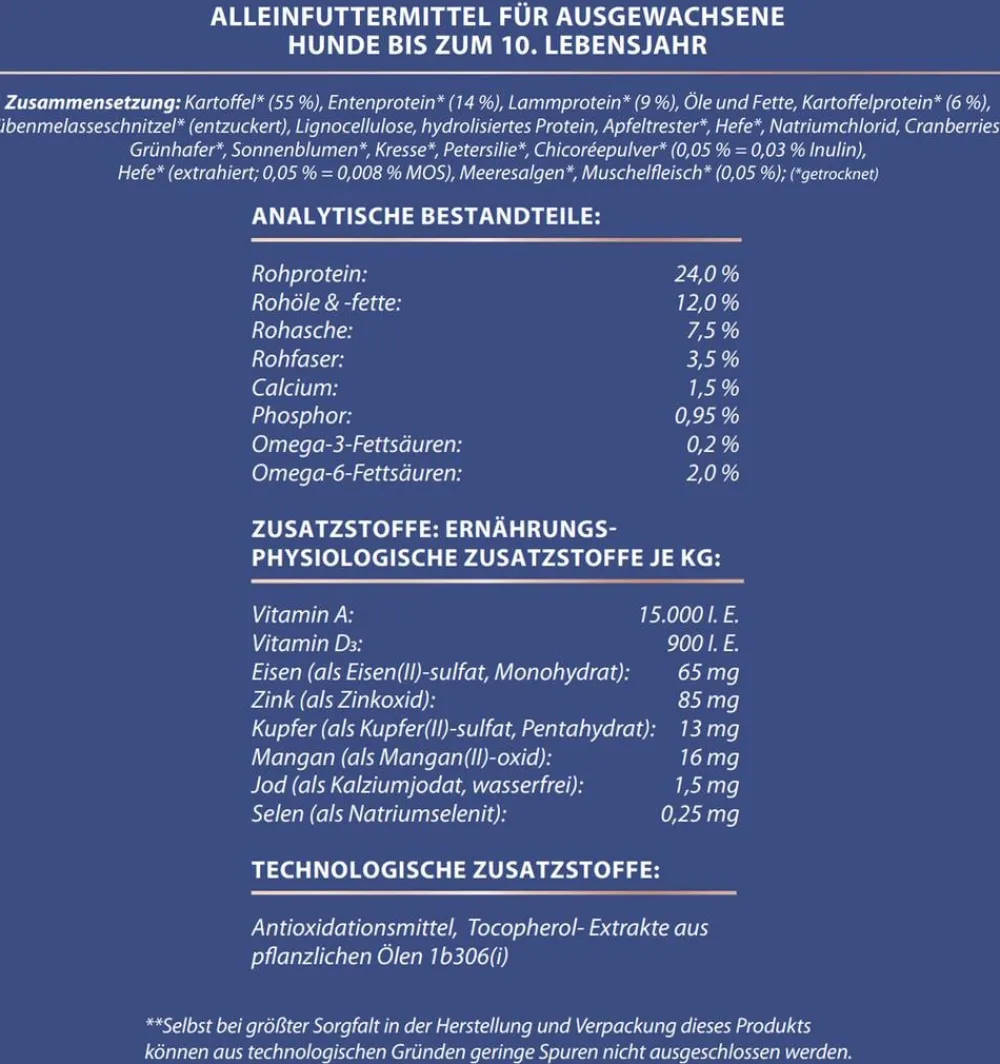 Dehner Premium Trockenfutter für Hunde Mini Adult, Ente & Kartoffel Best