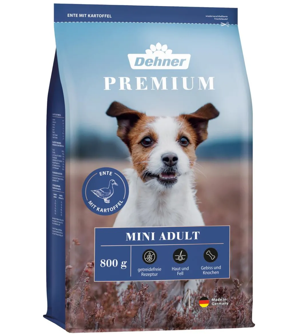 Dehner Premium Trockenfutter Hund - Trockenfutter für Hunde Mini Adult, Ente & Kartoffel
