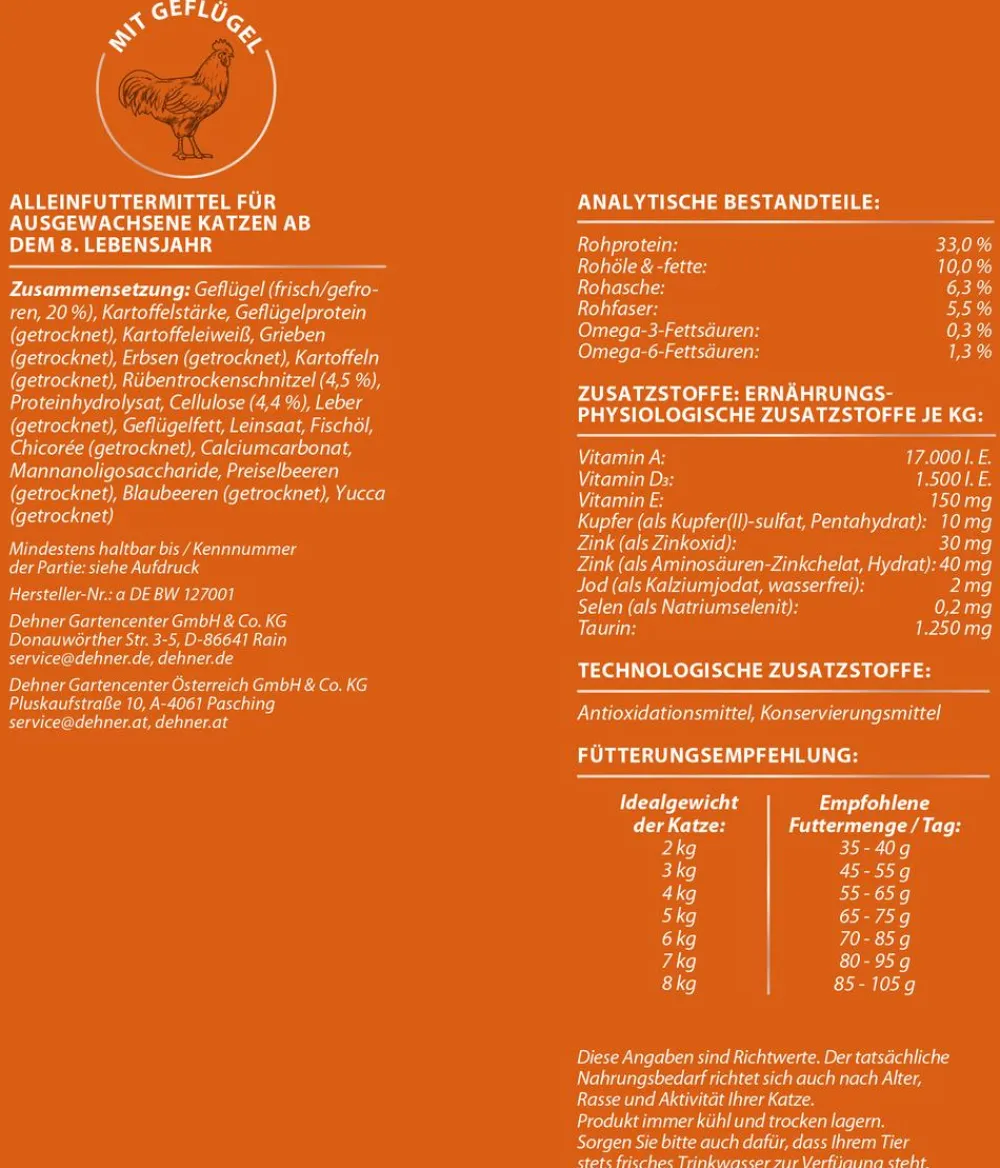 Dehner Premium Trockenfutter für Katzen Light Senior, Geflügel Online