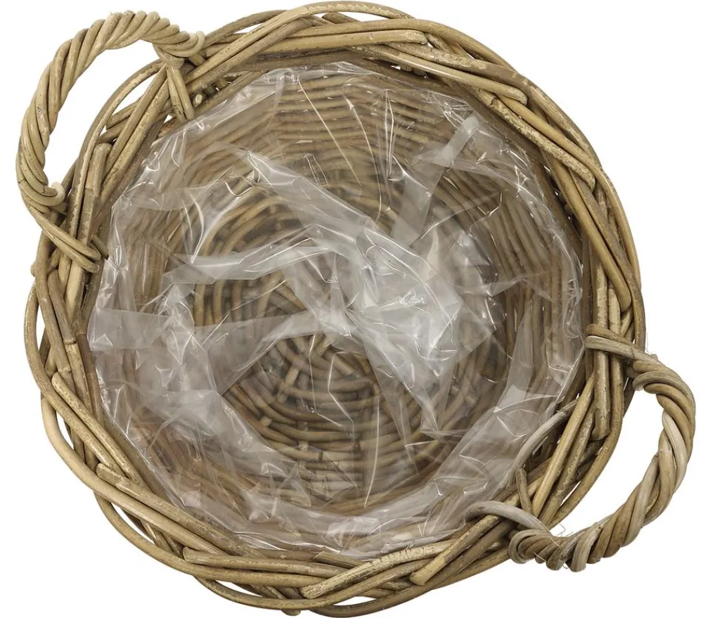 Dehner Mehr Gartendekoration|Blumenampeln & -Schalen - Rattan Pflanzschale mit Henkel, grau/ Braun
