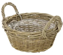 Dehner Mehr Gartendekoration|Blumenampeln & -Schalen - Rattan Pflanzschale mit Henkel, grau/ Braun