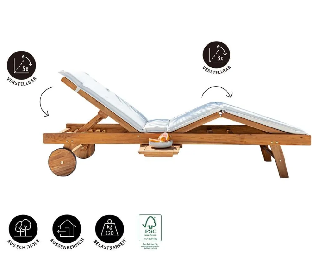 Dehner Gartenliegen Holz|Rollliegen - Rollliege Ravenna, ca. B70/H89/T200 cm Beige