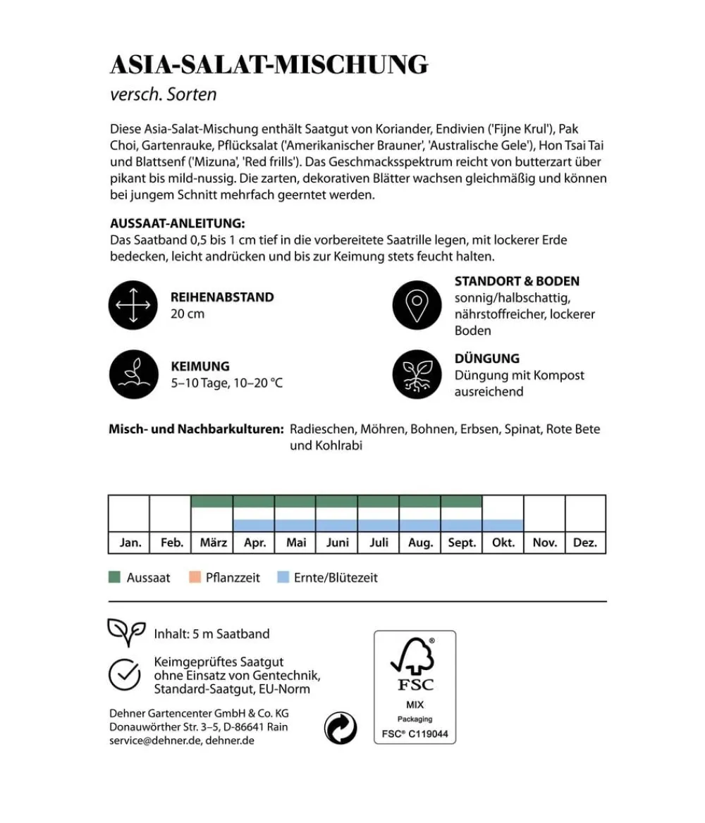 Dehner Gemüsesamen - Saatband Asia-Salat-Mischung, L5 m