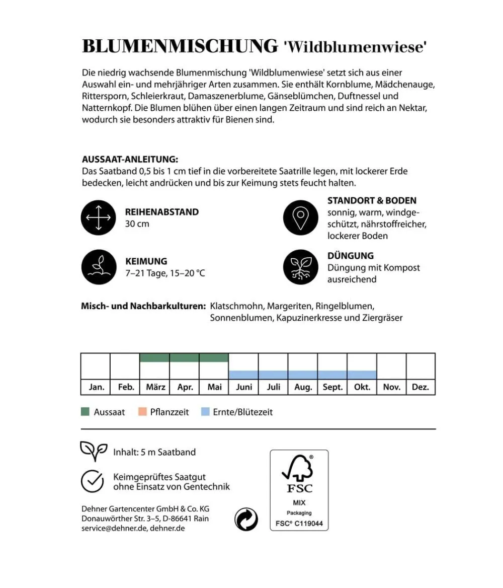 Dehner Saatband Blumenmischung 'Wildblumenwiese', L5 m Online