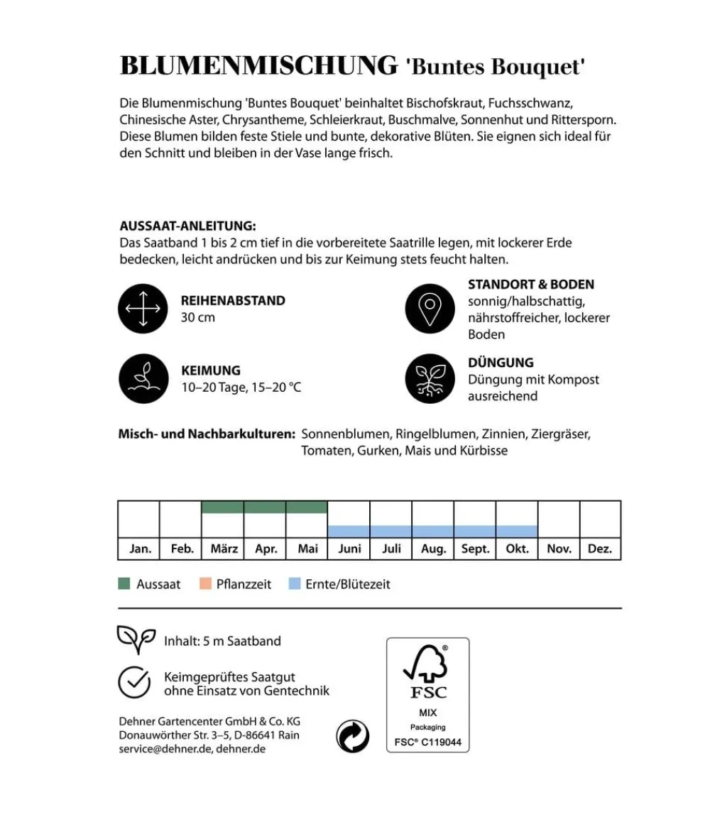 Dehner Blumensamen > Saatband Blumenmischung 'Buntes Bouquet", L5 m