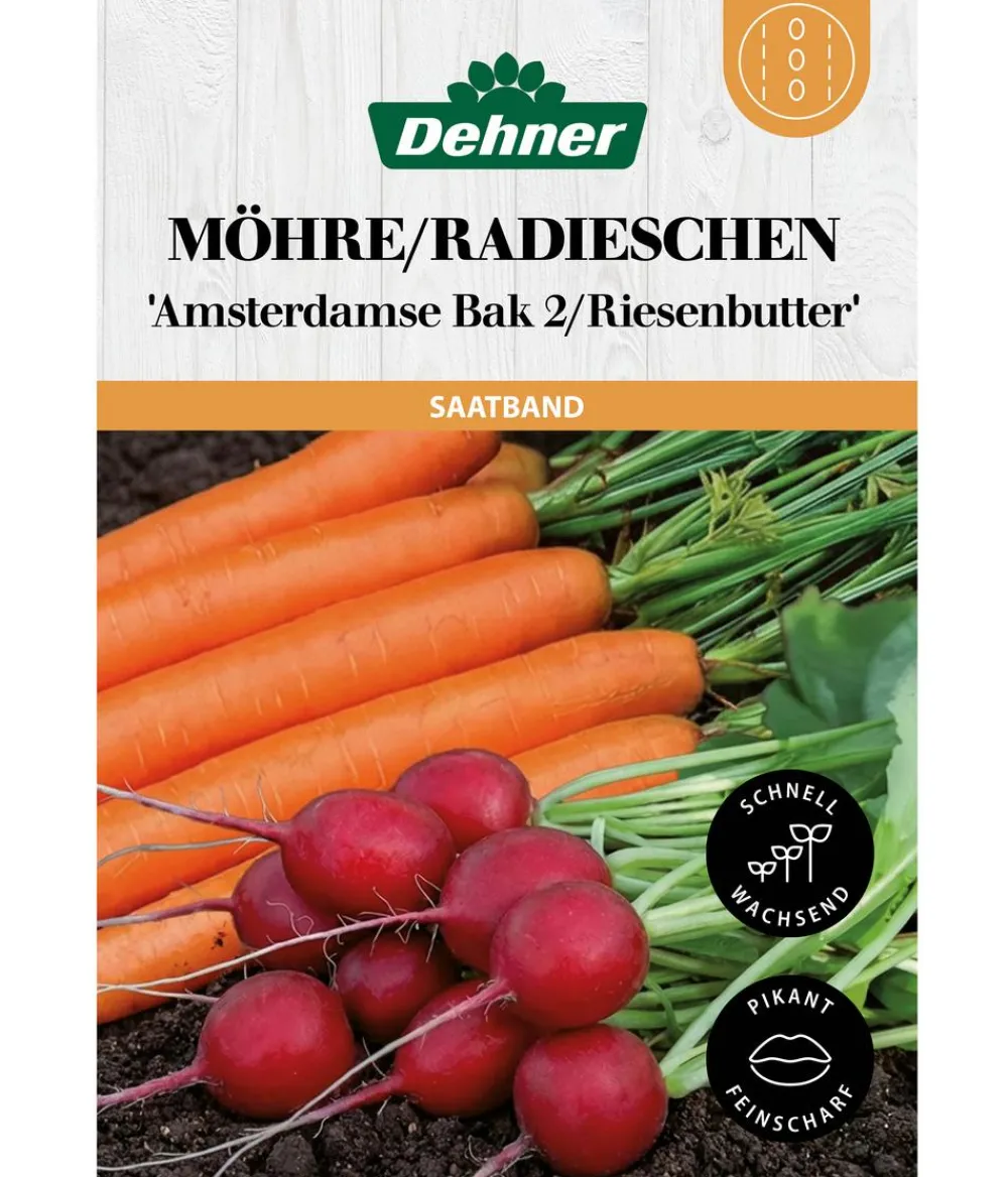 Dehner Gemüsesamen - Saatband Möhre/Radieschen 'Amsterdamse Bak 2/Riesenbutter', L5 m