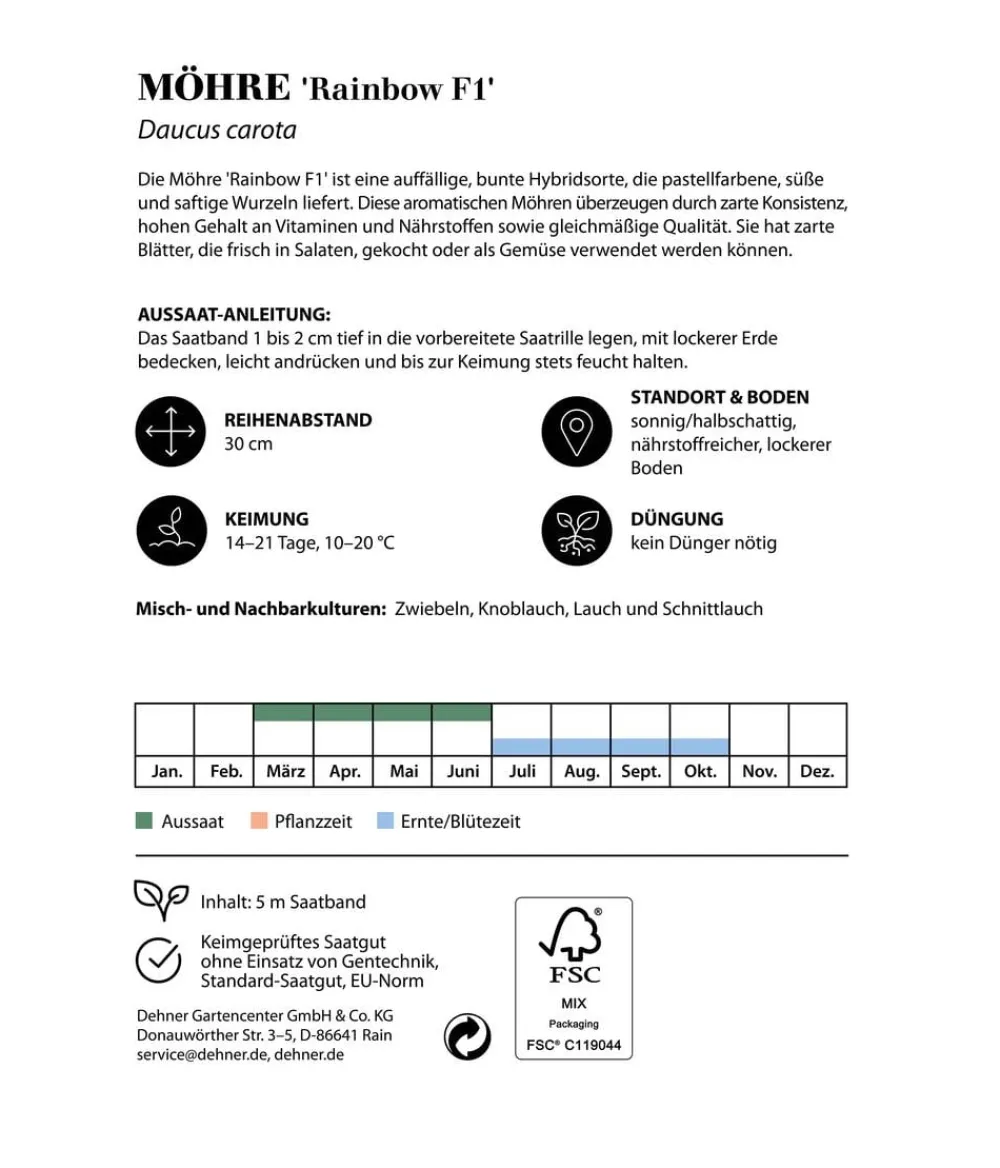 Dehner Gemüsesamen > Saatband Möhre 'Rainbow F1', L5 m