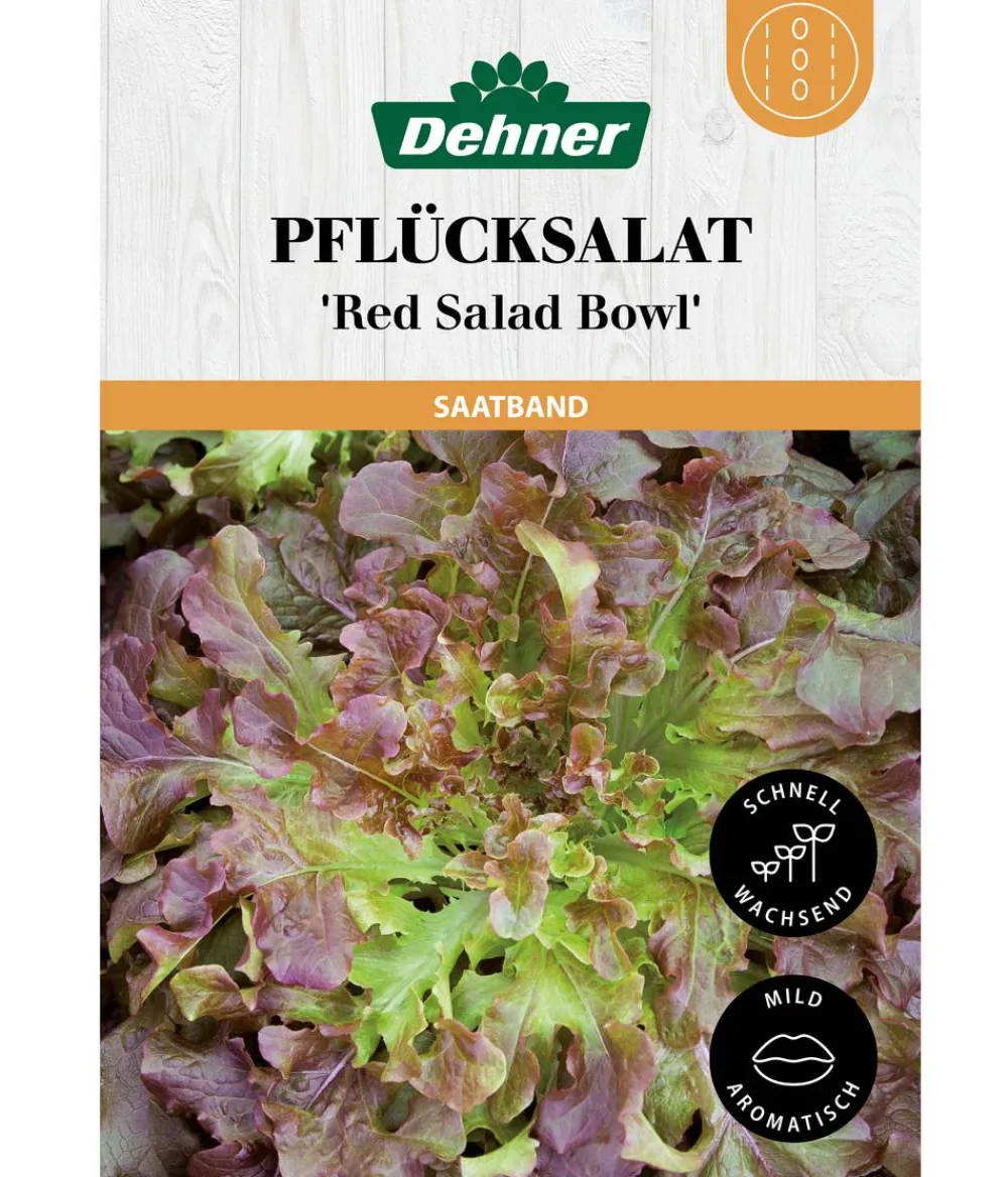 Dehner Kräutersamen - Saatband Pflücksalat 'Red Salad Bowl', L5 m