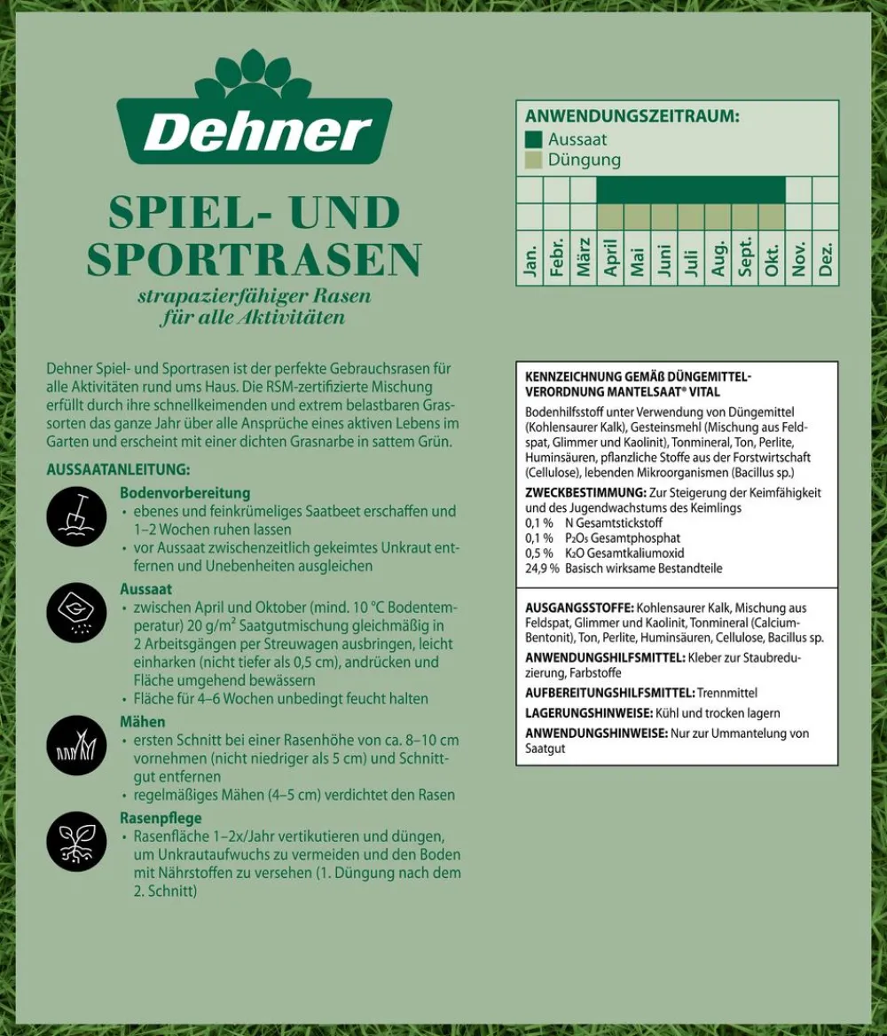 Dehner Rasensamen - Saatgut Spiel- und Sportrasen