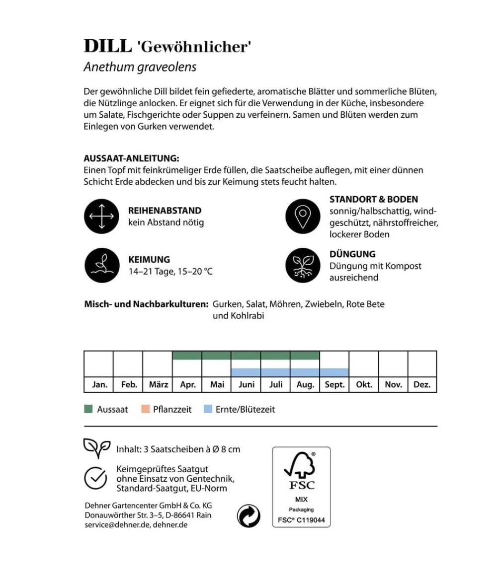 Dehner Kräutersamen > Saatscheiben Dill 'Gewöhnlicher', 3 Stück à Ø 8 cm
