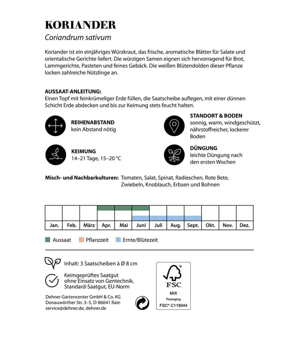 Dehner Kräutersamen > Saatscheiben Koriander, 3 Stück à Ø 8 cm