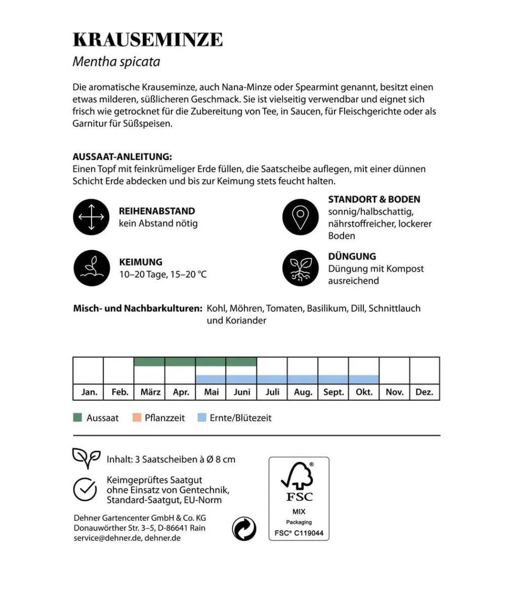 Dehner Saatscheiben Krauseminze, 3 Stück à Ø 8 cm Hot