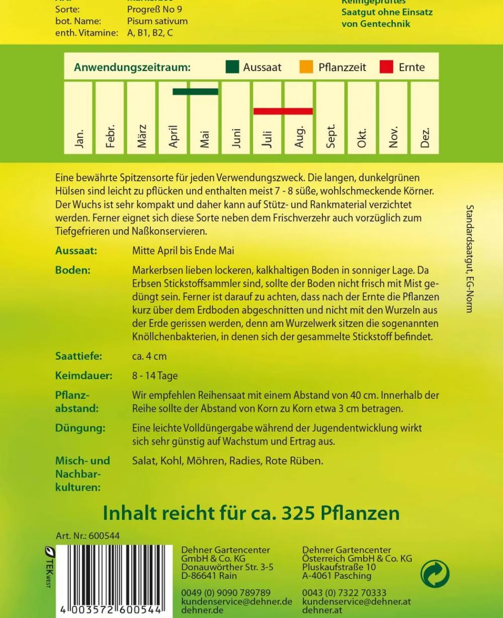 Dehner Gemüsesamen > Samen Markerbse 'Progreß No 9'