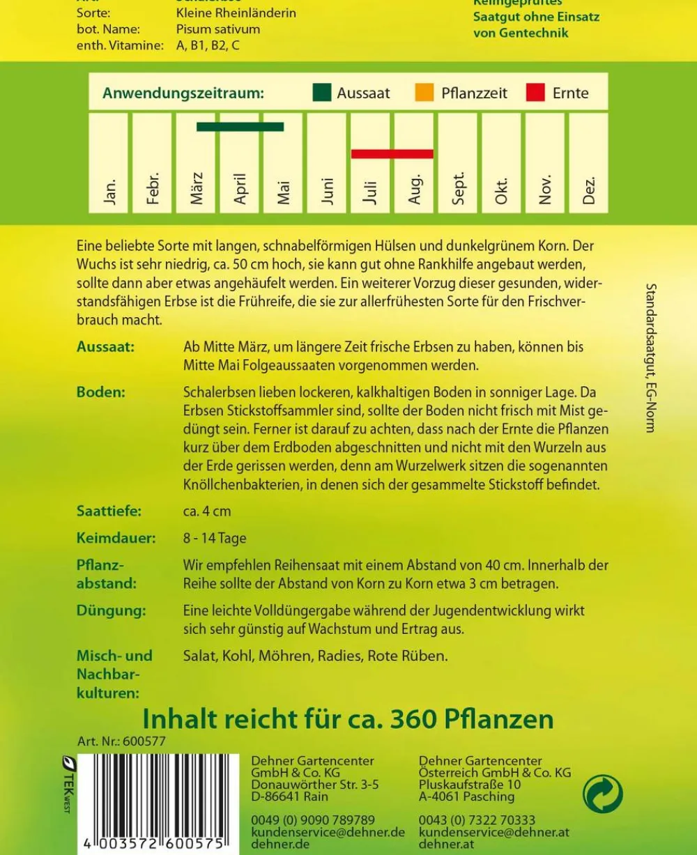 Dehner Gemüsesamen - Samen Schalerbse 'Kleine Rheinländerin'