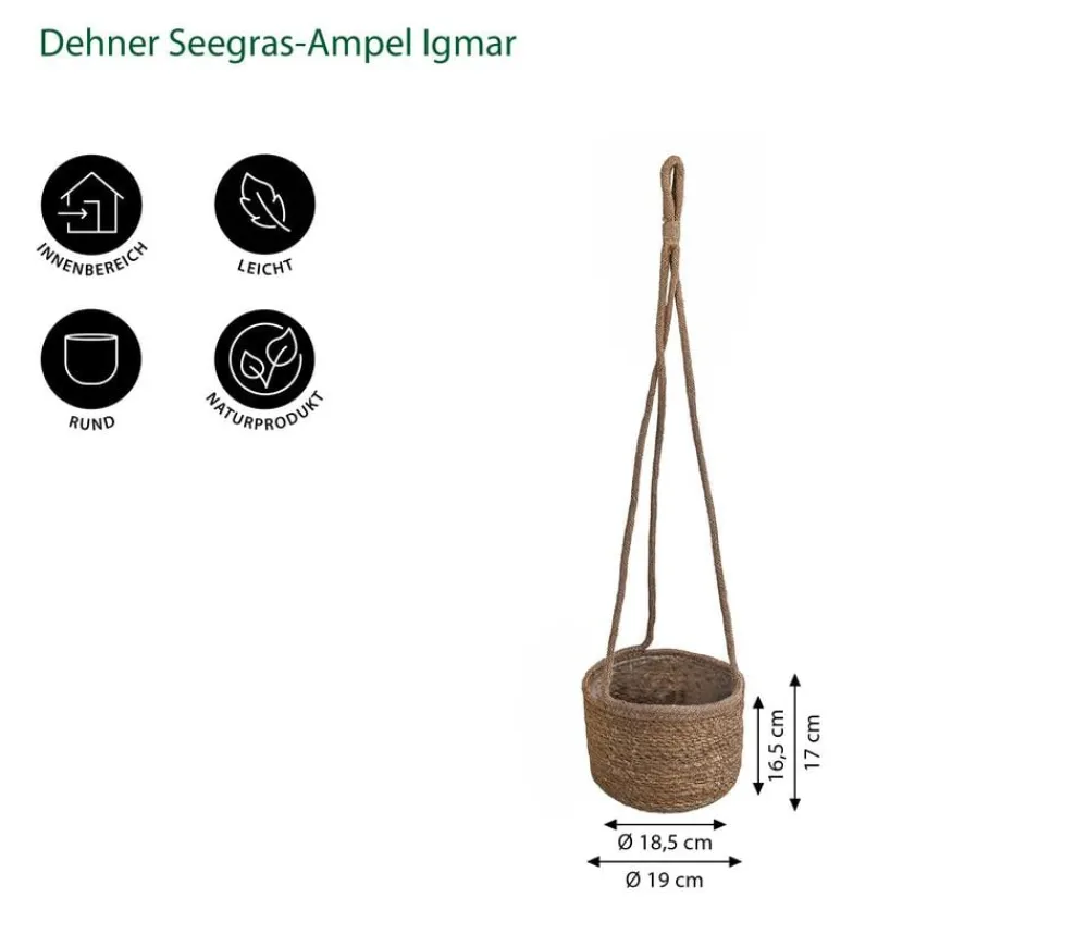 Dehner Blumenampeln & -Schalen|Blumentöpfe & Übertöpfe - Seegras-Ampel Igmar Braun