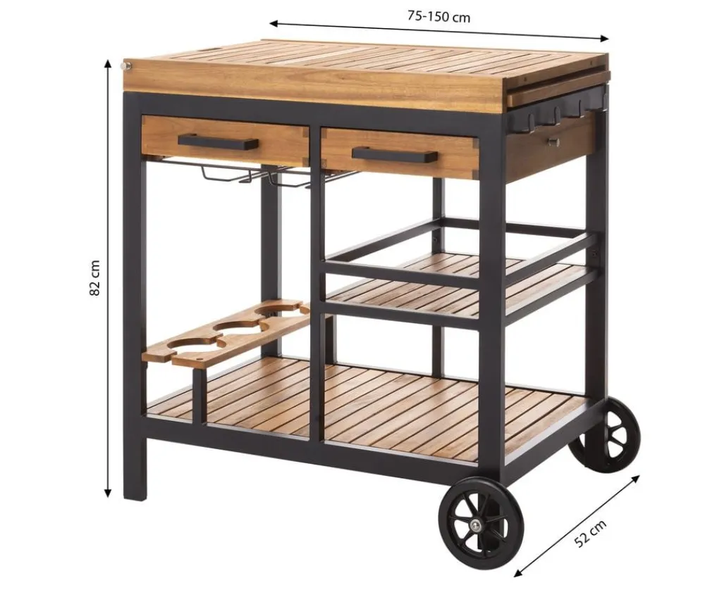 Dehner Gartentische Holz - Servierwagen Liverpool, ca. B75/150/H82/T52 cm