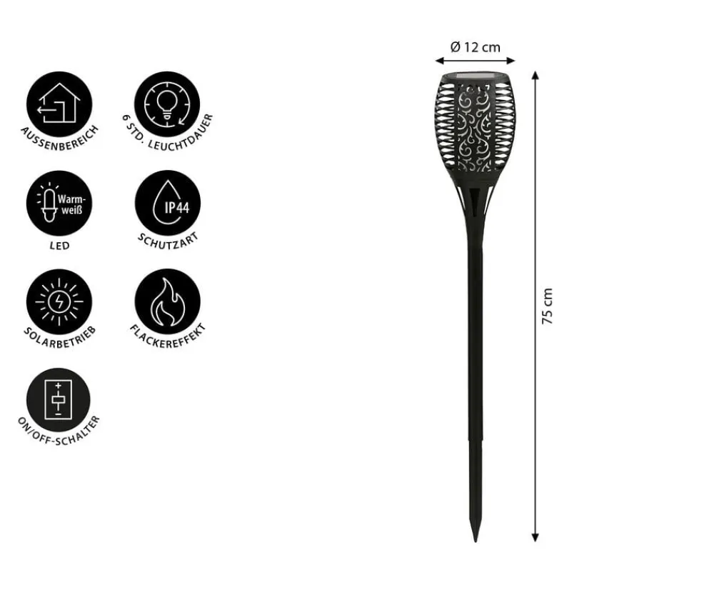 Dehner Wegeleuchte & Sockelleuchte|Solarleuchten - Solar-Flammenfackel Jumbo, ca. Ø12/H75 cm