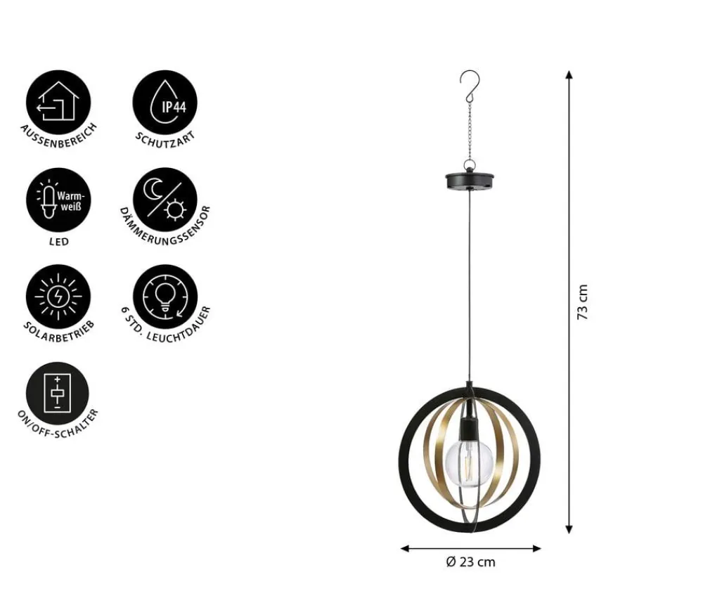 Dehner Solarleuchten > Solar-Hängelampe Enna, ca. Ø23/H73 cm