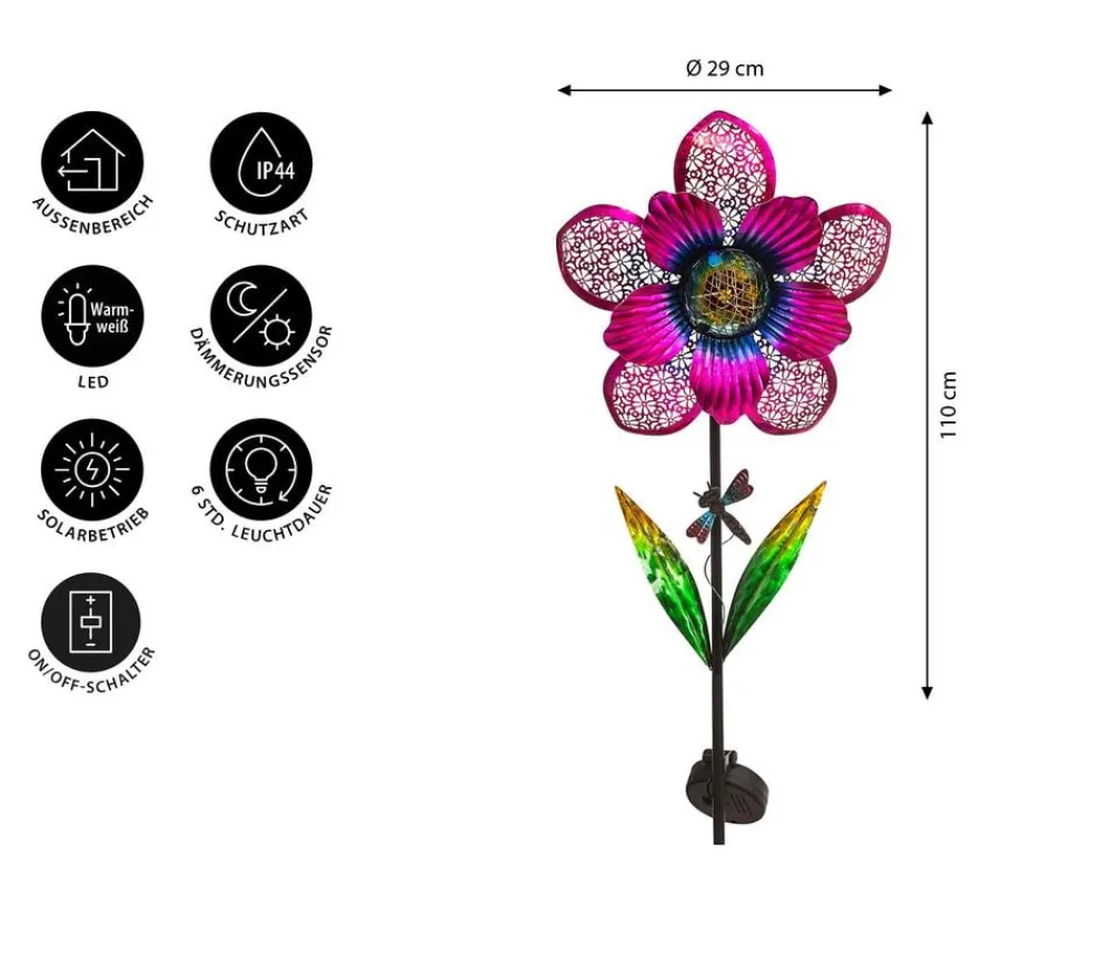 Dehner Solarleuchten|Laternen & Dekoleuchten > Solar-Stab Flower, ca. Ø29/H110 cm
