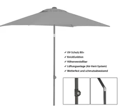 Dehner Sonnenschirm Andros, rechteckig, ca. B210/T150 cm Hellgrau Best