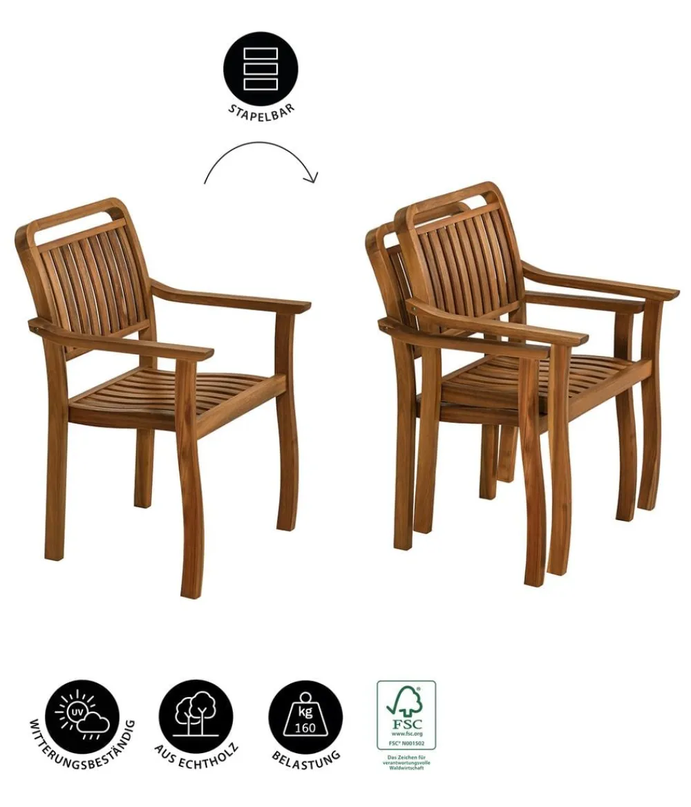 Dehner Stapelstühle|Gartenstühle Holz - Stapelsessel Lima Braun