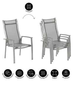 Dehner Stapelstühle|Gartenstühle Aluminium - Stapelstuhl Hochlehner Chicago Grau