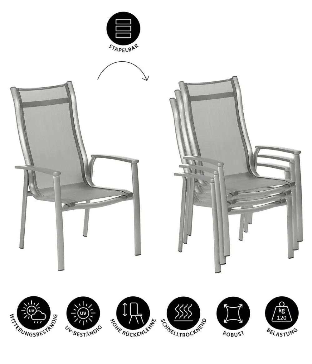 Dehner Stapelstühle|Gartenstühle Aluminium - Stapelstuhl Hochlehner Chicago Grau