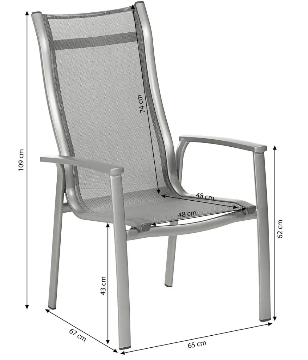 Dehner Stapelstühle|Gartenstühle Aluminium - Stapelstuhl Hochlehner Chicago Grau