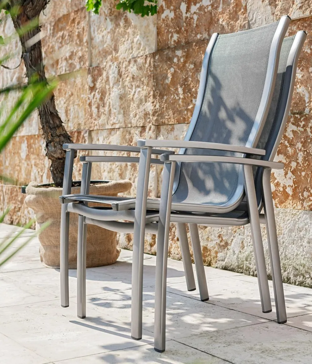 Dehner Stapelstühle|Gartenstühle Aluminium - Stapelstuhl Hochlehner Chicago Grau