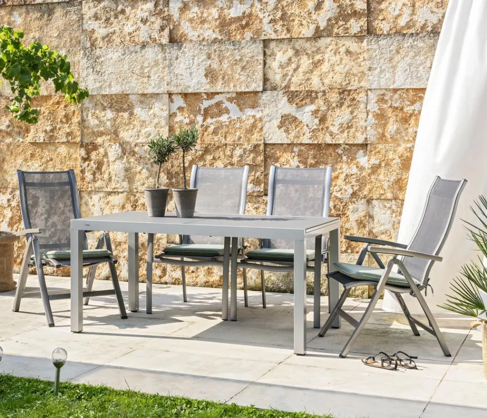 Dehner Stapelstühle|Gartenstühle Aluminium - Stapelstuhl Hochlehner Chicago Grau